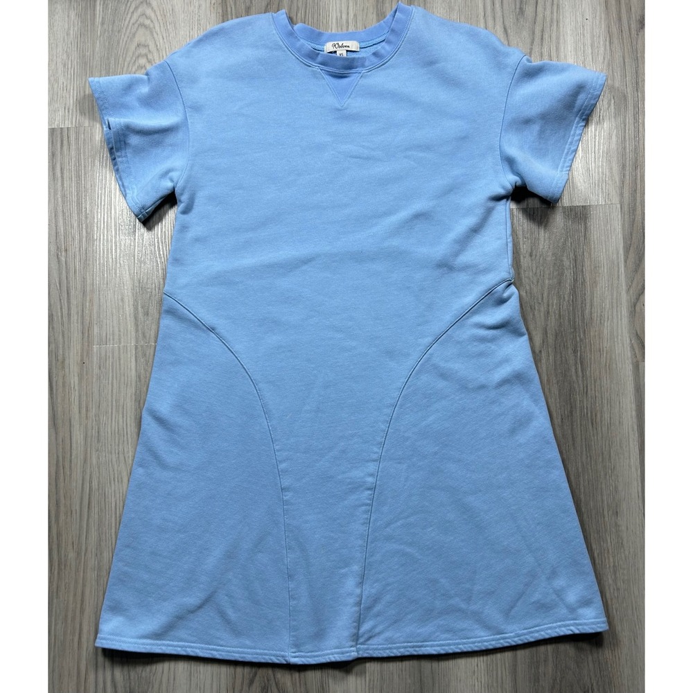 Wolven Anthropologie‎ Blue Cotton French Terry Short Sleeve Sweatshirt Dress Xs